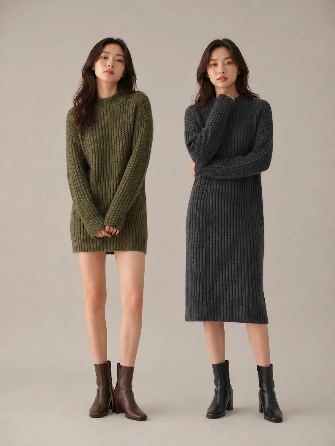 Chunky-Strickkleid Mini- und Midi-Längenvergleich — Hersteller China