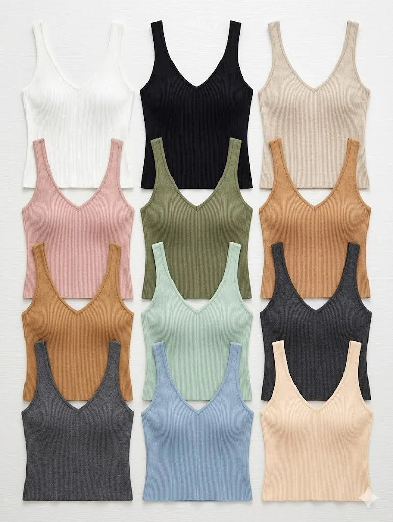 Amazon Eigenmarken Rippstrick-Tanktop Farbvarianten — OEM-Strickwaren-Hersteller China