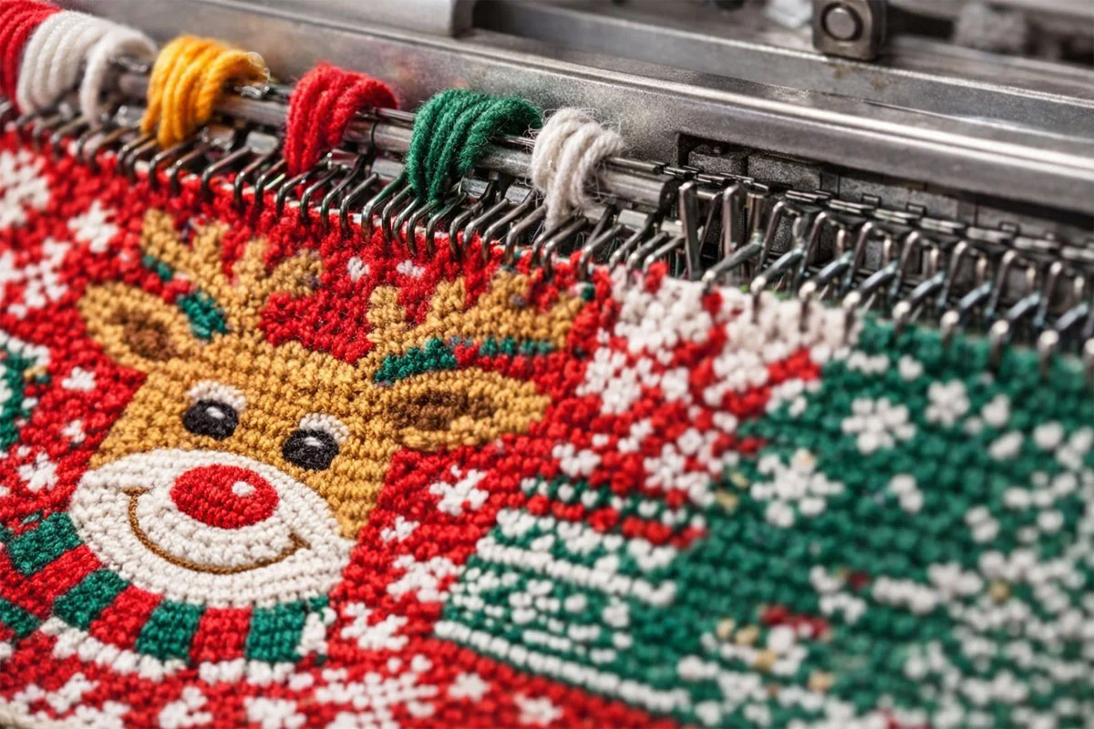 Weihnachtspullover Jacquard-Strickdetail Nahaufnahme