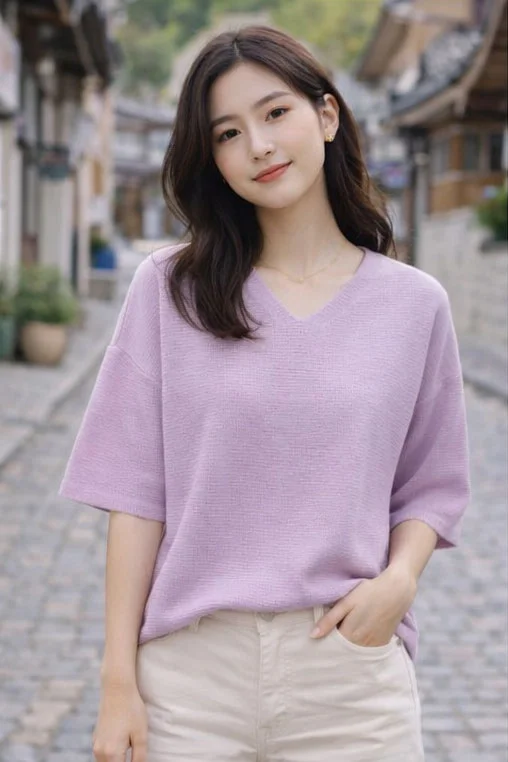 Women's lilac V-neck Halbarm-Pullover OEM manufacturer China